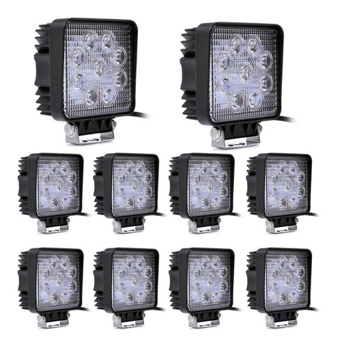 10 Faros Proyectores 9 Led 27w 2025lm Cuadrado P/ 4x4 Moto