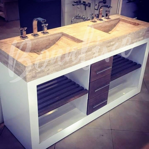 Imagen 2 de 9 de Mueble Vanitory 130x50 Laqueado Doble Bacha Cajon Deck Baño