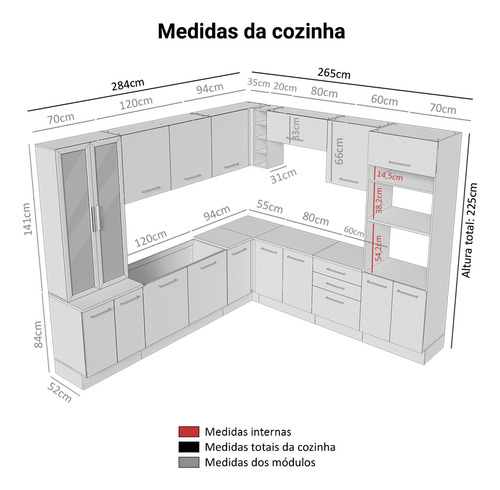 Armário De Cozinha Completa 549cm Agata Madesa 01 Rb Cor Rustic/branco