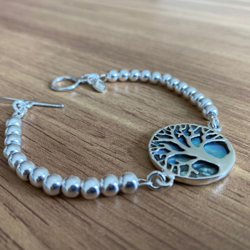Imagen 4 de 10 de Pulsera Plata 925 Árbol De La Vida Concha De Abulón Agálea