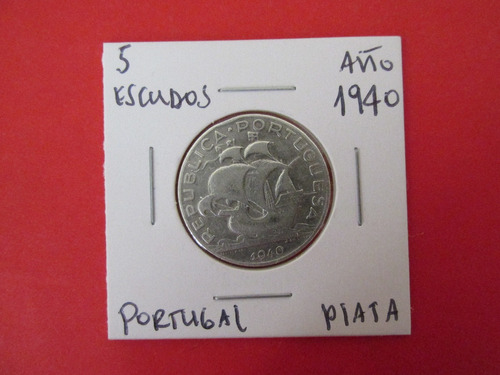Moneda Portugal 5 Escudos De Plata Año 1940 Escasa