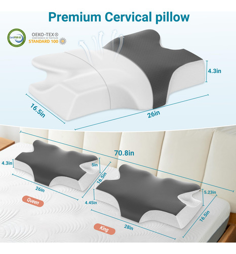 Almohada Cervical Elviros Espuma Viscoelástica Para Dormir Gris Oscuro