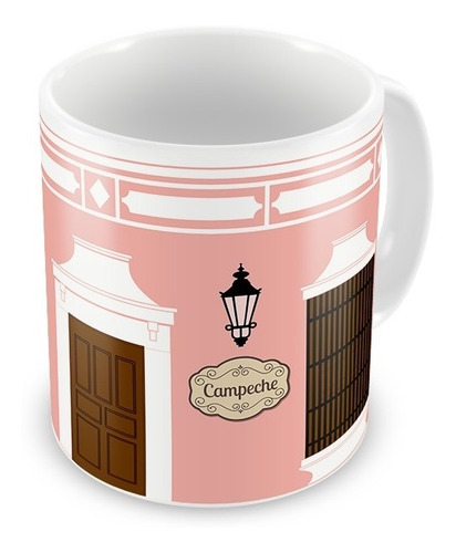 Imagen 3 de 3 de Taza Fachada Colonial Campeche Rosa
