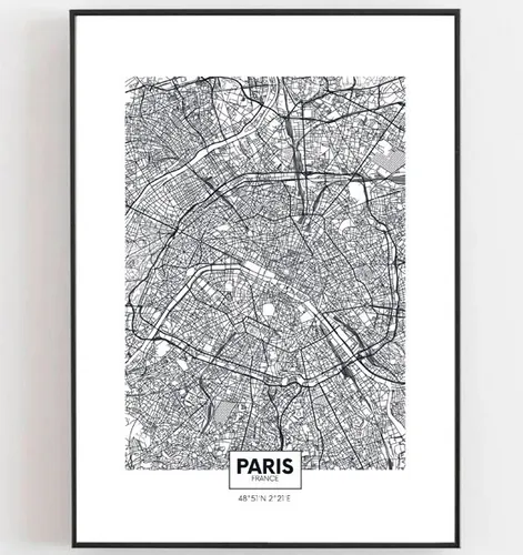 Lámina Cuadro Imprimible Mapa París - Ciudades Del Mundo