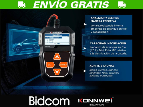 Imagen 3 de 8 de Tester Arranque 12v Probador De Baterías Konnwei Con Pinza