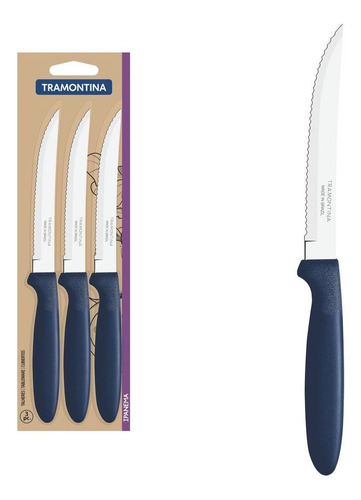 Juego de cuchillos para barbacoa Tramontina Ipanema de acero inoxidable de 3 piezas, color azul