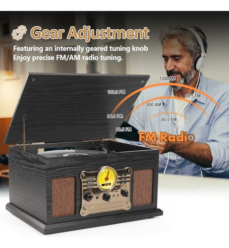 Tocadiscos Vintage Bluetooth 10 En 1 Con Altavoces Integrado