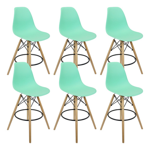 Kit 6 Banqueta Charles Eames Eiffel Wood Design Base Madeira Acabamento Da Estrutura Preto Cor Verde