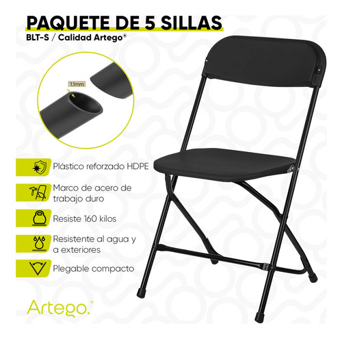 Silla Plegable Plástico Hdpe Ligera Folding Chair Silla Jardín Eventos Fiestas Reuniones Para Exterior Paquete De 5 Sillas
