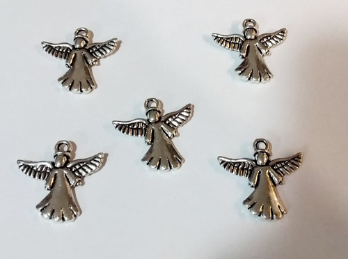 5 Dijes Angelitos De Metal Plateados