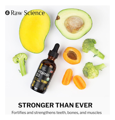 Gotas De Vitamina D3 10,000 Iu (250 Mcg) 60 Ml Raw Science