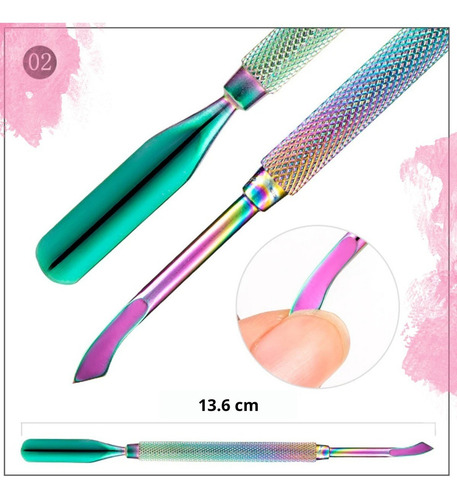Set Removedor Empujador Cuticula Profesional Estuche Acero F
