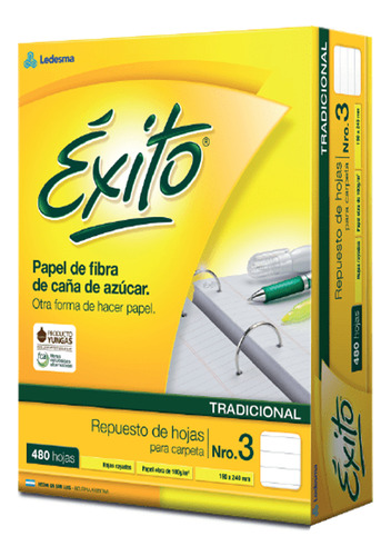 Hojas Rayadas Exito Tradicional Nro 3 Pack X 480 Hojas