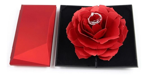 Caixa Estojo De Anel Noivado Veludo Flor Rosa 3d Surpresa