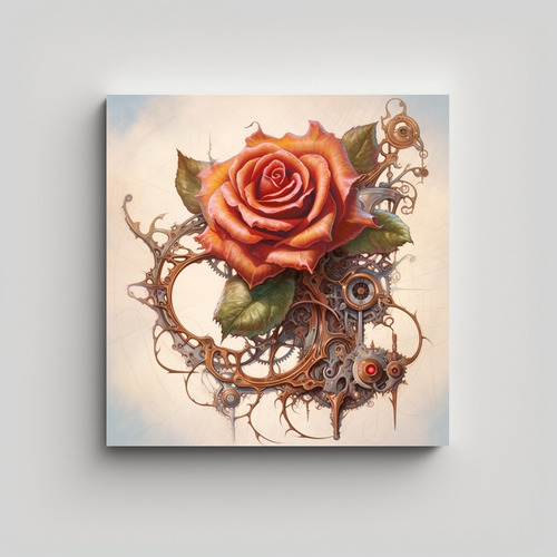 Cuadro Steampunk De Rosa 20x20cm Bastidor Madera Flores