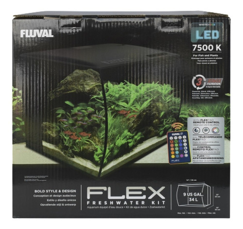 Acuario Fluval Flex Nano Negro 8.9 Gal 34 L 230 L/h Hagen