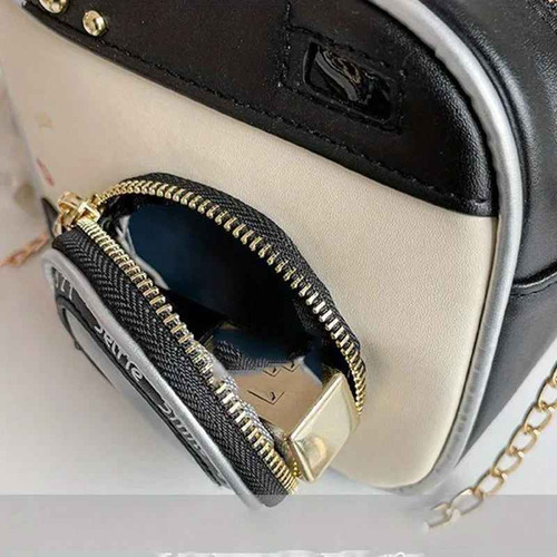 Bolso De Hombro Para Dama Bandolera Forma Cámara Retro Moda Blanco Lisa Níquel Negro