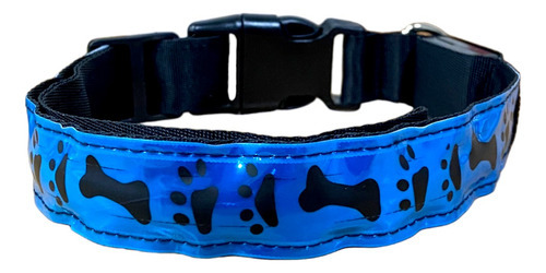 Collar De Luz Led Para Perro Seguridad En Paseo Nocturno Color Huellas Azul Tamaño Del Collar Grande G/l
