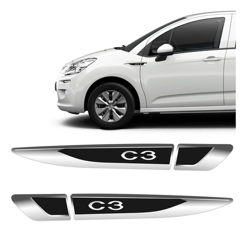 Adesivo Aplique Lateral Citroën C3 Emblema Resinado - Par