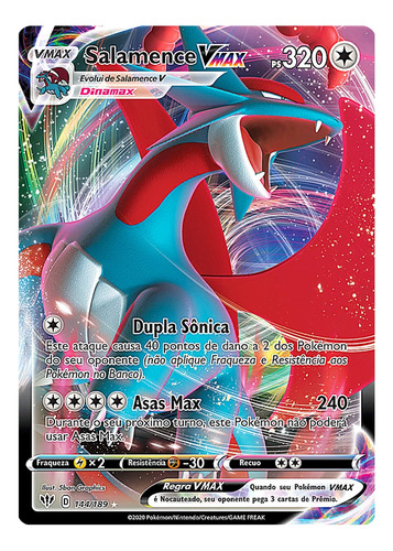 Carta Pokemon Salamence Vmax (144/189) 'espada Escudo'/br