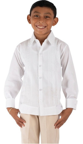 Guayabera De Lino Para Niños, Con Bordado Dirigido Artesanal