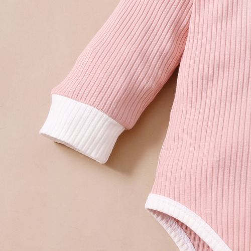 Conjunto De Mameluco Rosa De Algodón Suave Bebé Con Moño