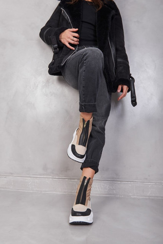 Zapatillas Mujer Cuero Plataforma Invierno Botitas Martina