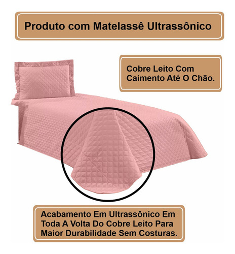 Colcha Cobre Leito Solteiro Matelado Liso 2 Peças Rose Lisa