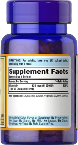 comprar Vitamina D3 125 Mcg 5000 Ui Puritans Pride 200 Softgels Usa 
