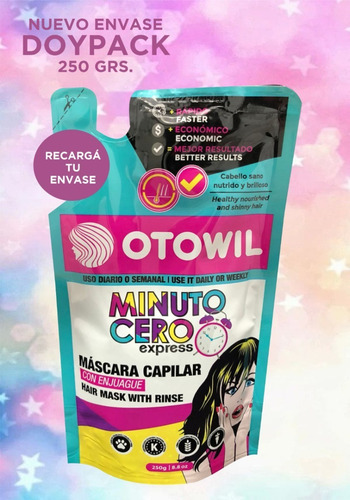 Imagen 4 de 4 de Doypack Minuto Cero Máscara Capilar Otowil X250g