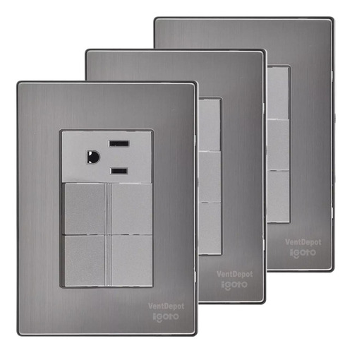 Contacto Con Apagador, Mxixi-003, 3pzas, Apagadorx2/contacto Color Plateado