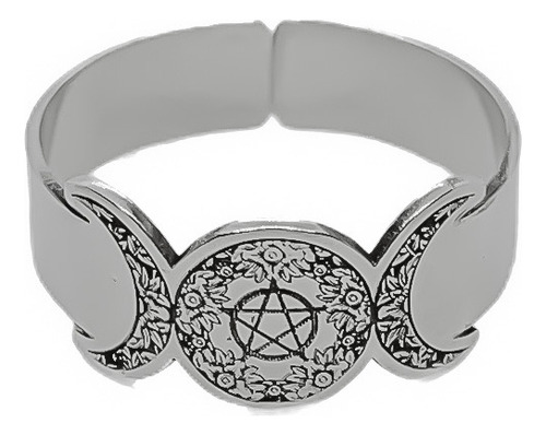 Anillo Triple Luna Diosa Wicca Acero Regulable C) Grande