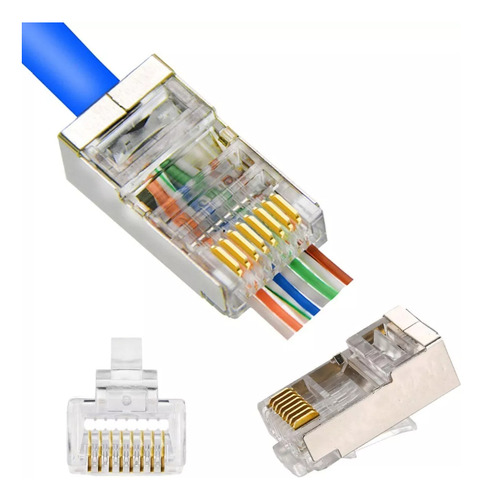 14 Conector Rj45 Metal Blindado Cat7 Cat8 Interior Zoerax