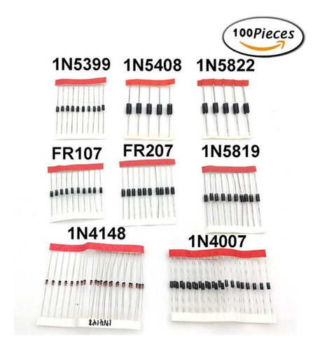 100x Diodo Kit Surtido Conjunto 1n4148 1n4007 1n5819 1n5399