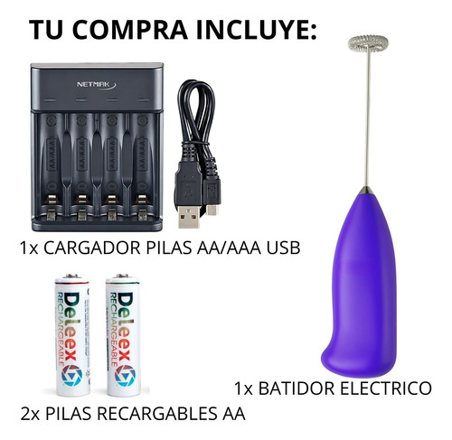 Batidor Electrico Cafe Leche Espuma Recargable Con Cargador Violeta Oscuro