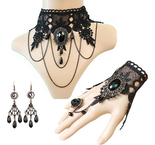 Daimay 4pcs Gargantilla Collar De Encaje Con Pulsera Conjunt