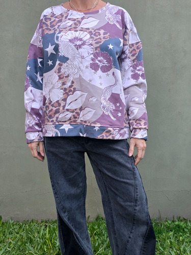 Buzo Frizado Mujer Amplio Moda Calidad Print Diseño Hermosos