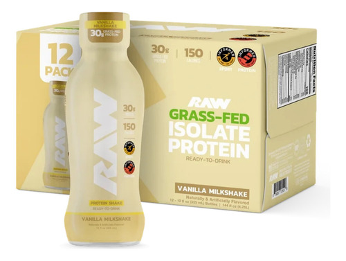 Raw Rtd Isolate Proteina Grass Fed 12 Pack 4.26 Kg Sabor Vainilla Milkshake