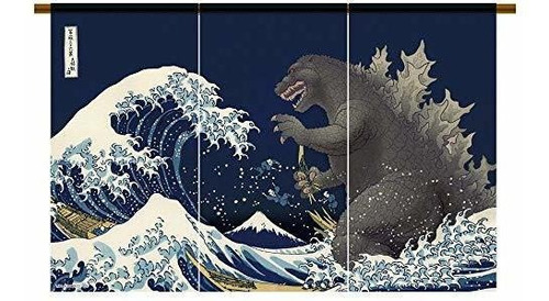 Cortina Noren Japonesa Godzilla Navy Made In Japan Nuevo