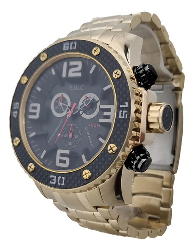 Relógio Ewc Masculino Dourado Cronógrafo Big Case Emt14002p
