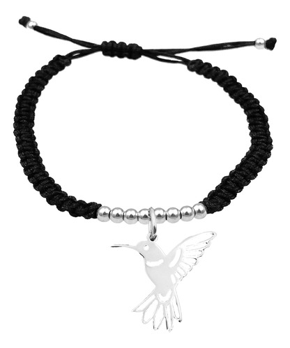 Pulsera Bolitas Colibri Calado De Plata 925 Negra