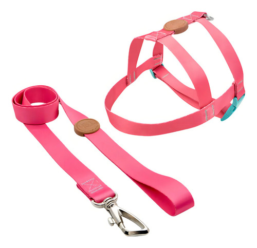 Peitoral E Guia P/cachorro Tradicional Toh Fiji ( Rosa) M