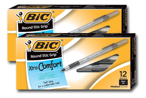 Bic Ultra Round Stic Grip Boligrafo Punta Media 0.047 In (24