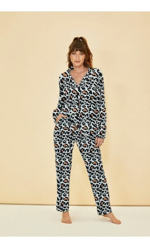 Pijama De Invierno Mujer Abotonado Camisa Animal Print 18031