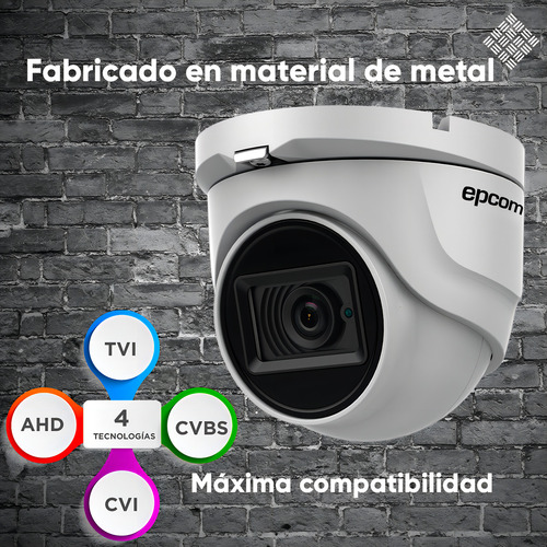 Epcom Kit De 4 Camaras De Seguridad Metalicas Eyeball 8mp Protección Ip66 Para Uso Exterior + Dvr 4ch Turbohd Con Detección De Movimiento Y Salida De Alarma +3tb Hdd Modelo Ev8004e4k-plus+3tb