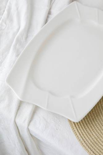 Pack X2 Plato Playo Bandeja Porcelana Rectangular 33 Cm Color Blanco