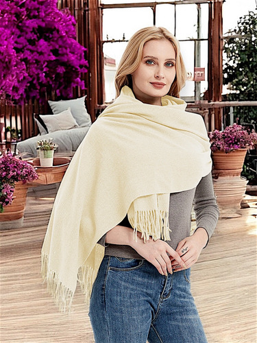 Pashmina, Bufanda Accesorio Versátil Pareo Beige Liso Viscose
