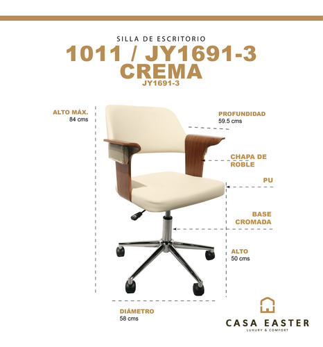 Silla Ejecutiva Oficina Ergonómica Moderna | Ruedas Y Brazo Crema Pu
