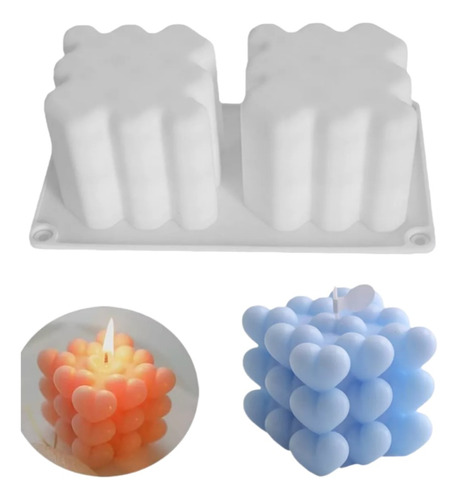 Molde Silicona Cubo Corazón X2 Buble  6x6 Cm Velas Cemento 