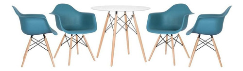 Kit - Mesa Eames 80 Cm + 4 Cadeiras Eiffel Daw Cor Mesa Branco Com Cadeiras Turquesa